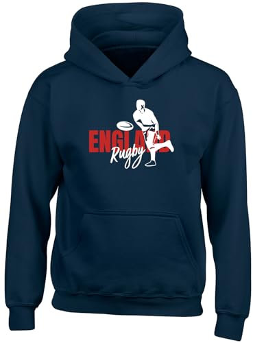 Shopagift England Rugby Kids Hoodie Supporters Fans World Cup Hoody Hooded Top Boys Girls Navy Blue