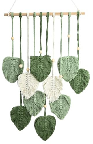 Makramee Wandbehang, Boho Deko Gewebte Wandbehang, Blatt Feder Wanddeko, Wandteppich Blatt Handgemacht, Makramee Wandteppich, Blätter Wandteppich Tapisserie für Zimmer Schlafzimmer Wohnzimmer Balkon
