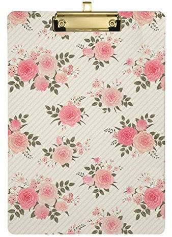 Floral Bouquet de roses – Planchette à blocs vintage en papier avec format lettre pour infirmière, enseignants et projets, 22,9 x 31,8 cm, avec clip en métal discret