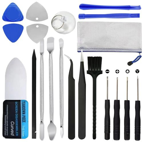 Haojiaho 19 in 1 Kit di Strumenti di Riparazione per Telefoni Cellulari, Strumento di Apertura Ultra Sottile 0,1mm per Schermo Curvo LCD, Cacciavite/Ventosa/Pinzetta, Plastica Antistatica/Metallo