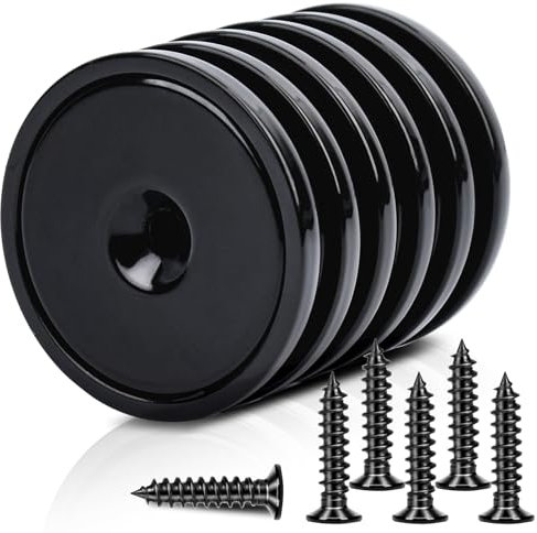 Neodym Magnete Extra Stark, 32mm 45KG Kraft Scheiben Magnete mit Kapsel, Magnete Stark Topfmagnet mit Loch, Schwarz Senkkopf-Topfmagnet mit Schrauben und Stahlkissen für Küchen, 6Stück