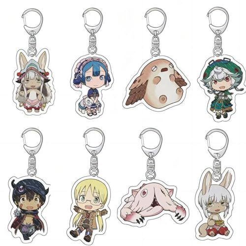 Acfigure 8 Stück Made in Abyss Figuren-Schlüsselanhänger, modischer Schlüsselanhänger, geeignet für Schlüsselanhänger, Schultaschen, Handtaschen, Rucksäcke, Geschenk, blau, 8 CM