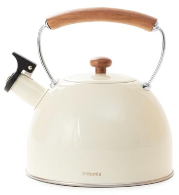 HOMLA Wasserkocher Virgen Creme mit Holzgriff 2,5 l