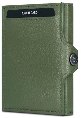 VON HEESEN Slim Wallet mit XXL Münzfach & RFID-Schutz - Leder Geldbeutel - Mini Geldbörse für Herren und Damen - Kartenetui Echtleder Karten Portemonnaie klein - Kreditkartenetui Grün