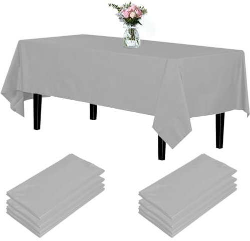 Newthinking Einweg Party Tischdecken, Rechteckig, 137 x 274 cm, 4 Stück, Kunststoff-Tischdecke für Party, Hochzeit, Grillen,Picknick, Weihnachten (Grau)