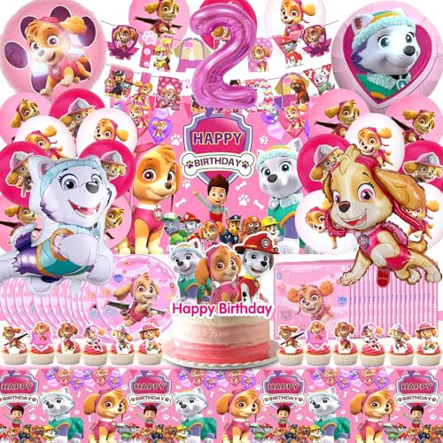 81 Pièces Décoration, Paw Dog Anniversaire, Kit Ballon Anniversaire, Assiette, Pour 2 Ans