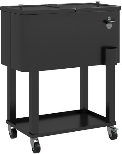 Outsunny Carro de Bebidas Refrigerado 56L Carro Nevera con Ruedas Abrebotellas y Estante para Patio Fiesta Terraza 67x35x80 cm Negro