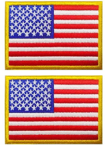 2 Pcs American Flag Flag Embroidered Patch USA United States of America USA Military Uniform Iron On Sew On Emblem 3.5x2.5 inch for Clothes Jackets Jeans Hat Sewing Ironing(USA Gold)