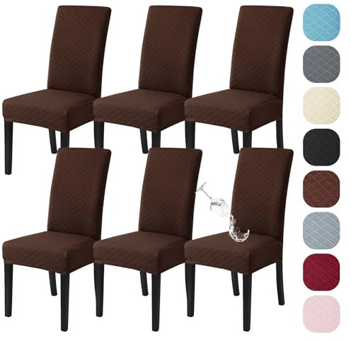 Alishomtll Stretch Stuhlhussen 6er Set Universal Moderne Jacquard Wasserdicht Stuhlbezug Schwingstuhl Elastische Hussen Abnehmbare Stuhlüberzug für Esszimmer Bankett Hochzeit (Dunkelbraun, 6 Stück)