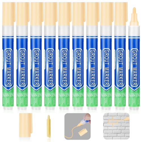 Flintronic 10 piezas Rotulador Juntas Azulejos de Color Crema, Rotulador juntas azulejos, Rotulador de lechada blanco para juntas de azulejos, Lápiz para Juntas, Restaura las juntas de baños y cocinas