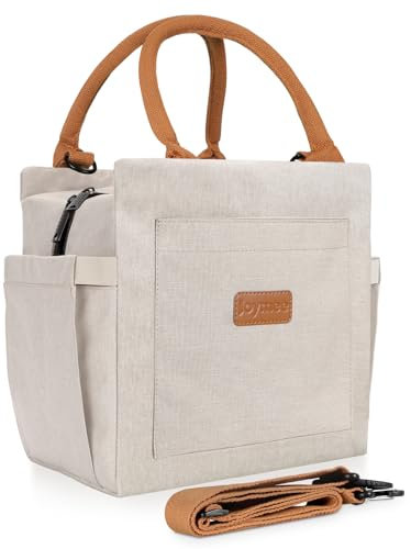 Joymee Lonchera aislada para mujer, con correa ajustable para el hombro, grande, reutilizable, a prueba de fugas, espaciosa, para mujeres, hombres y adultos, con soporte para botellas y bolsillos