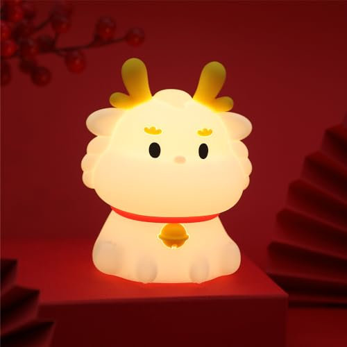 Nachtlicht Kinder, 7 Farben LED Nachttischlampe Babyzimmer, Silikon Dimmbar Touch für Geschenke für Mädchen Kinderzimmer Deko Schlaflichter Baby (Little Dragon Night Light)