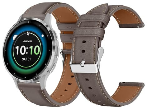 LanQii 18 mm Lederarmband Kompatible mit Garmin Venu 3S 41 mm/Forerunner 265S/Forerunner 255S, Leder Uhrenarmband Ersatzarmbänder für Garmin Vivoactive 4S 40 mm/Vivomove 3S 39 mm, Grau