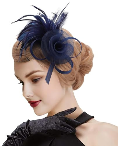 DRESHOW Fascinatori Cappello Fiore Mesh Piume Accessori Cocktail Party Accessori Cappello Elegante in Rete, per Feste, Cocktail, Matrimoni per Ragazze e Donna