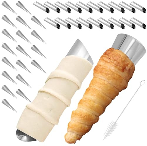 FUNSUEI 40 Stück Cannoli Backform Edelstahl, Cannoli Formen Röhrchen mit Reinigungsbürste, 12 x 3 cm Schillerlockenformen Formen Klein Cannoli Röhrchen Sahnerollen Formen Set für Küche, Bäckerei