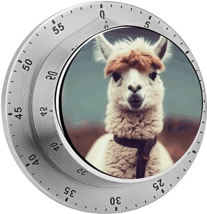 60-Minuten-Aufzieh-Timer, tragbar, niedlich, Alpaka, visueller mechanischer Wecker, Edelstahl, Küchen-Countdown-Timer, magnetischer Countdown für Lernübungen im Freien