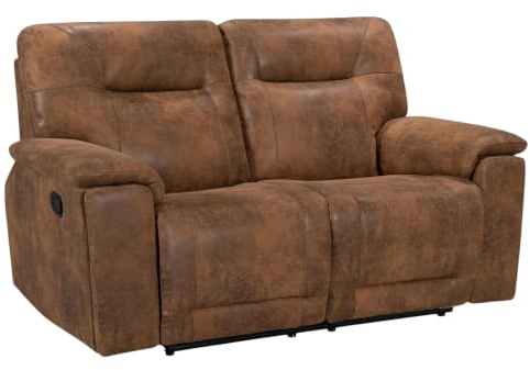 Lovesofas Brown Tan Faux Leather 2 Seater Manual Recliner Sofa with Cupholders – Compact Living Room Seating for Relaxing, Gaming & Home Cinema