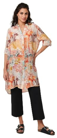 Izabel London Printed Semi Sheer Longline Blouse for Women UK with Buttons, Long Sleeves and Cuffs.