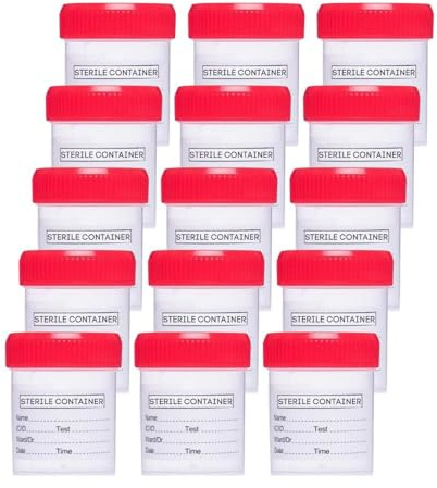 15 x 60ml Sterile Sample Bottles with Secure Lid & Printed Label – Medical Specimen Containers for Urine - Laboratory & Clinical Use by Welari