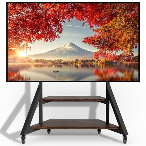 QICBYING Supporto da Pavimento per TV LCD, Supporto Mobile per TV su Ruote per TV da 65-100 Pollici, Supporto Mobile per TV Resistente, Supporto Alto per TV con Ripiani in Legno Massello