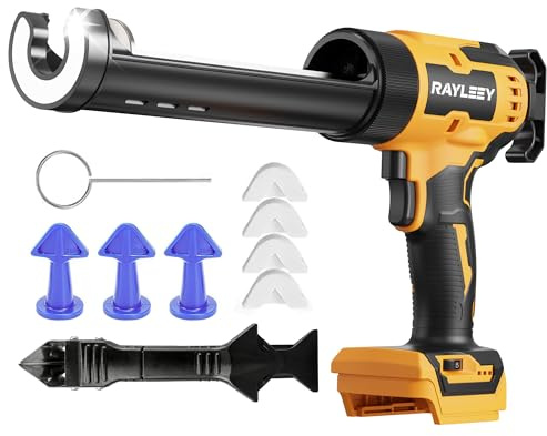 Cordless Caulking Gun for Dewalt 20V Battery, Electric Silicone Sealant Gun with 6-Speed & LED Light, Anti-Drip, 9pcs Tool Kit for 300ml Cartridges, Home Sealing,Filling,Installation(NO Battery)