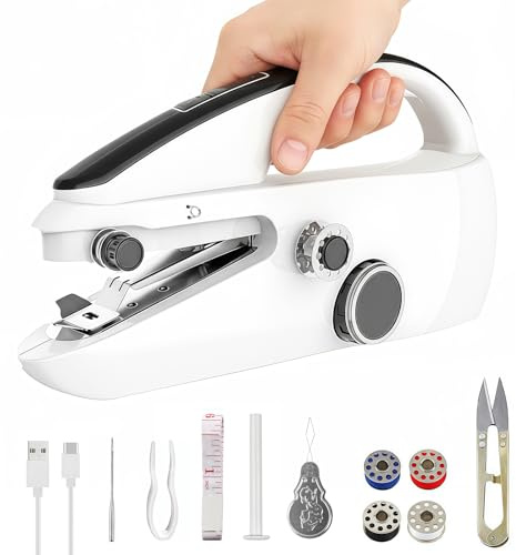 Máquina de Coser Eléctrica Portátil, Qoosea Mini Máquina Coser Manual para Principiantes, Fácil Uso de Doble Velocidades de Costura, Mini Sewing Machines con Accesorios para Viajes a Casa