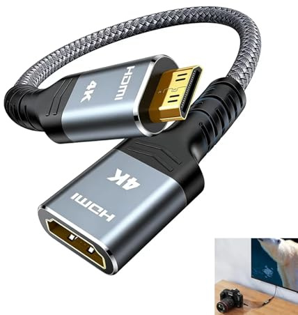 Adaptador Mini HDMI a HDMI, Mini HDMI Macho a HDMI Hembra para Raspberry Pi Zero, Cámaras, Monitor Portátil y Tarjetas de Captura, 4K@60Hz y 1440P@144Hz, Transmisión Estable, Conectores Dorados (20cm)