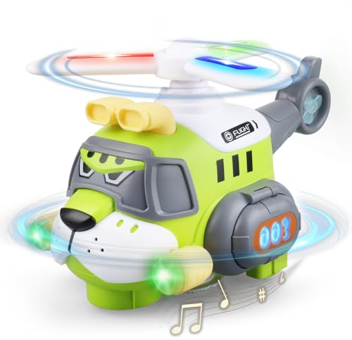 victob Helicopter Toy with Flashing Lights & Sounds, Bump & Go Action Airplane Toy, 360° Rotation Toy Helicopter for Kids Ages 3–8, Christmas Birthday Gifts for Boys Girls 4 5 6 7 Years Old, Green