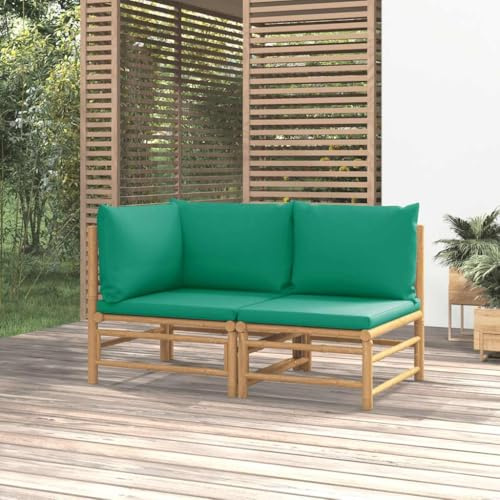 Keeushr Ensemble salon de jardin en bambou avec coussins verts pour terrasse et balcon, meubles d'extérieur durables avec structure modulaire et rembourrage confortable pour la détente en plein air