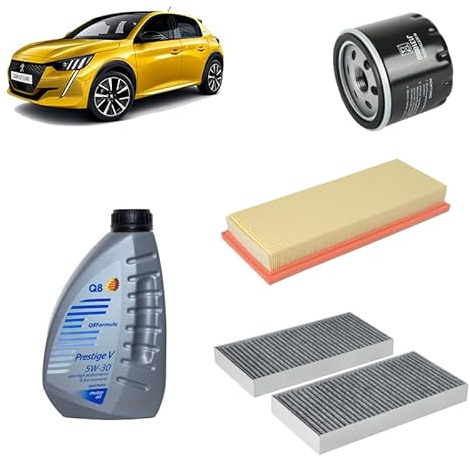 Kit tagliando 3 filtri + 4L olio 5W-30 Q8 compatibile con Peugeot 208 ii 1.2 PURETECH 75 Benzina 2019+