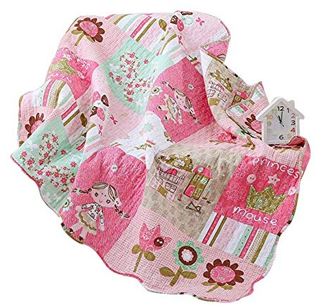 ABREEZE Cotton Coverlet Quilt Bedspread Girls Throw Blanket 43 X 51 Toddlers and Baby Quilt Nursery Bed Blanket Princess Rose Red Nursery Quilted Blanket