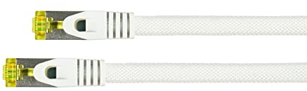 PYTHON RJ45 Ethernet LAN Patchkabel mit Cat. 7 Rohkabel, mit Rastnasenschutz RNS und Nylongeflecht, S/FTP, PiMF, halogenfrei, 500MHz, OFC, 10-Gigabit-fähig - weiß, 1,5m