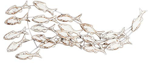 LEBENSwohnART Wand-Deko IKAN Holz White Wash 110x45cm Fischschwarm Dekoobjekt Fische