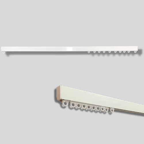 TENDAGGIMANIA Binario per Tende a Soffitto Parete - L. 150 CM - Zineffa Riloga Scorritenda Lineare in Alluminio Bianco, Movimento MANUALE - Completo di tutti gli accessori - Personalizzabile
