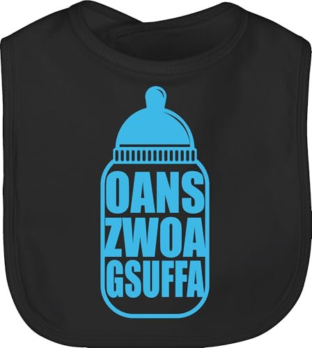 Baby Lätzchen - Kompatibel mit Oktoberfest Outfit - Babyflasche Oans Zwoa Gsuffa blau - Unisize - Schwarz - bayrisches bayrisch bayerisch kinderlatz bayern bayrischer stofflätzchen bayerischer