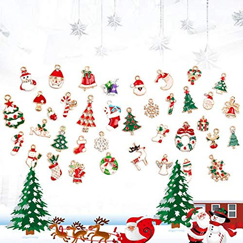 LYTIVAGEN 25 Stück Mini Weihnachten Anhänger Schmuckanhänger Hängende Ornamente Emaille Christbaum Anhänger Tannenschmuck für Dekoration DIY Schmuck