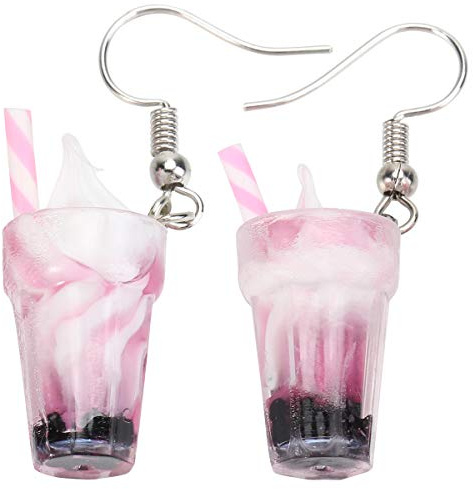 Holibanna 1 Pair Ice Cream Cup Earrings Creative Pearl Milk Tea Cup Dangle Drop Earring Colorful Simulation Glass Bottle Funny Earrings for Girl Jewelry Christmas