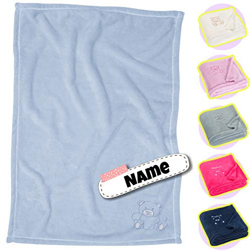 Babydecke Bestickt mit Namen | personalisiert | kuschelig weich | 6 Varianten (Hellblau)