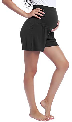 Joyaria Kurze Umstandsshorts/Umstandshose Schwangerschaft Hosen Shorts Baumwolle(Schwarz,XXL)
