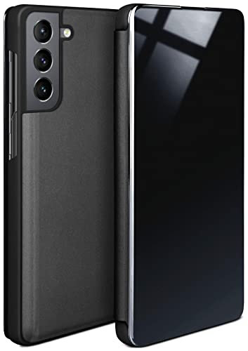moex Void Case für Samsung Galaxy S21 Hülle in Hochglanz Optik, Clear View Cover Spiegelhülle, Flip Case 360 Grad Schutzhülle mit Spiegel, Rundumschutz Handyhülle, Anthrazit