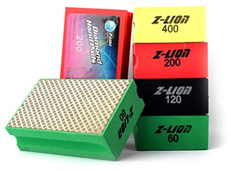 Z-LION Bloques de lijado de diamante para pulir a mano para vidrio, granito, mármol, cerámica, almohadillas de lijado a mano galvanizadas, paquete de 4
