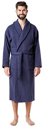 Ladeheid Herren Frottee Bademantel aus 100% Baumwolle Waffelpiqué LA40-226 (Dunkelblau (D12), S)