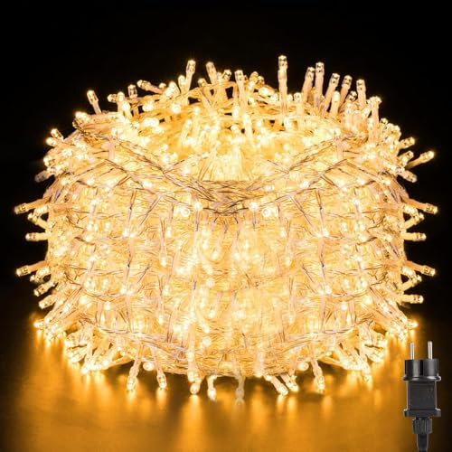Avoalre Luci Natale 1000 LED 25M, Catena Luminosa 8 Modalità Impermeabile IP44 LED Luci LED Decorative per Interno/Esterno Albero di Natale Festa Nozze Compleanno Natale, Bianco Caldo