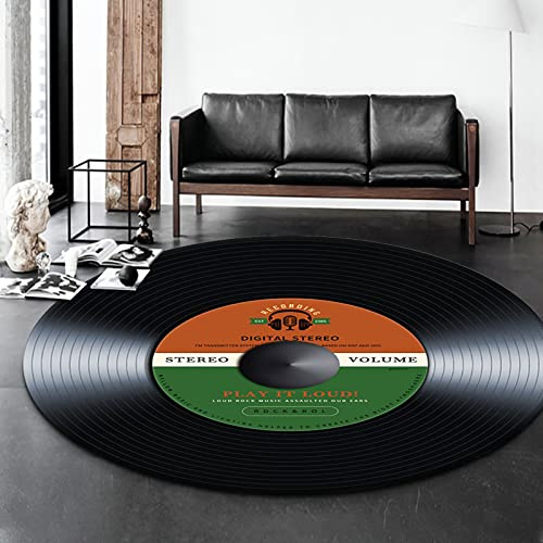YDZB Teppich Retro Runde Schallplatte Home Fußmatte Weiche Anti-Rutsch Langlebige Teppiche Maschinenwaschbar für Wohnzimmer Restaurant Schlafzimmer Küche Badezimmer (B, 100cm)