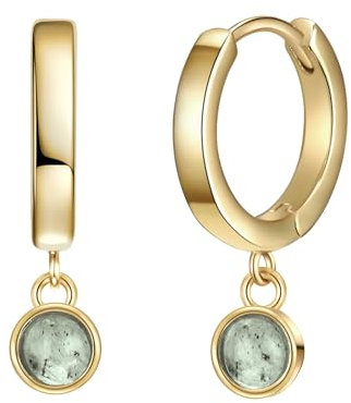 Glanzstücke München Damen Creolen 925/- Sterling Silber gelbvergoldet 14 Karat Labradorit weiß Silberohrcreolen
