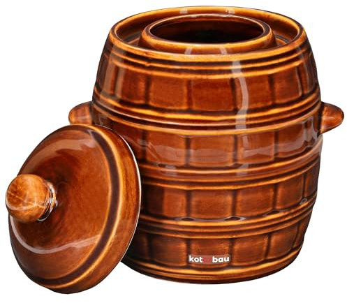 KOTARBAU® Pot à fermentation en faïence, 5 l, avec couvercle, pour choucroute et concombres, en céramique, hermétique, marron, en terre cuite