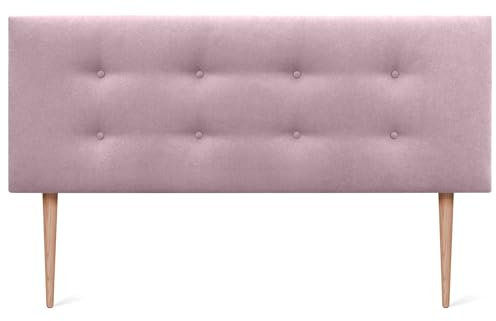 DHOME Kunstleder oder Stoff Kopfteil AQUALINE Pro mit 2 Reihen von Knöpfen gepolstertes Kopfteil Luxus Bett (150x105cm Mit Füßen (Betten 150/160), Stoff Lachs)