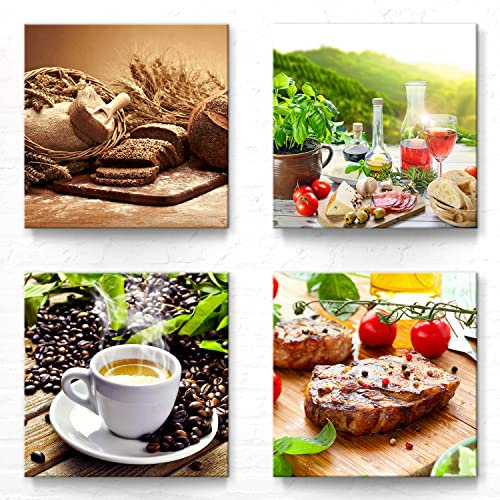 Leinwandbilder-Set Motivset-B | moderne Wanddeko für Küche, Wohnzimmer, Esszimmer | 4 wünderschöne Wandbilder je 50x50cm groß. | Fertig aufgespannt, aufhängefertig