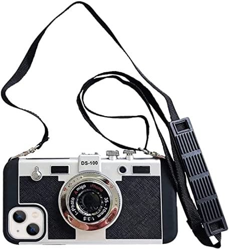 Yatchen Emily in Paris Phone Case for iPhone 14 Pro Cute 3D Vintage Camera Phone Case with Lanyard Adjustable Shoulder Strap Unique Cool Silicone PC Case for iPhone 14 Pro Girls Women Black