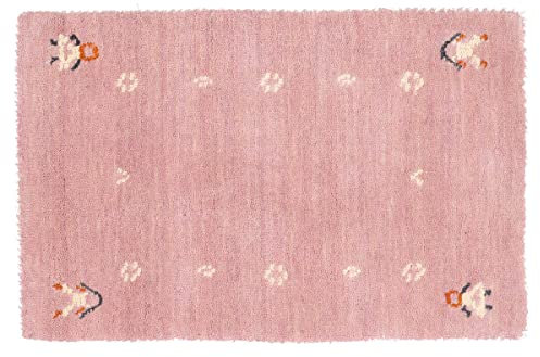 RUG PRINCE Wollteppich Gabbeh Muti 40x60 Handgewebt Rosa Einfarbig Handarbeit Zimmer